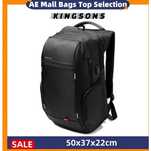 Kingsons Unisex Laptop Backpack External USB Charge Computer Backpacks Anti-theft Waterproof Bags Simple Fashion large Capacity