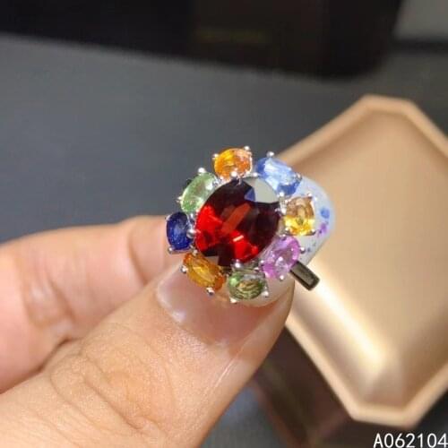KJJEAXCMY fine jewelry 925 sterling silver inlaid Natural garnet color sapphire Womens popular lovely OL style plant gem ring s