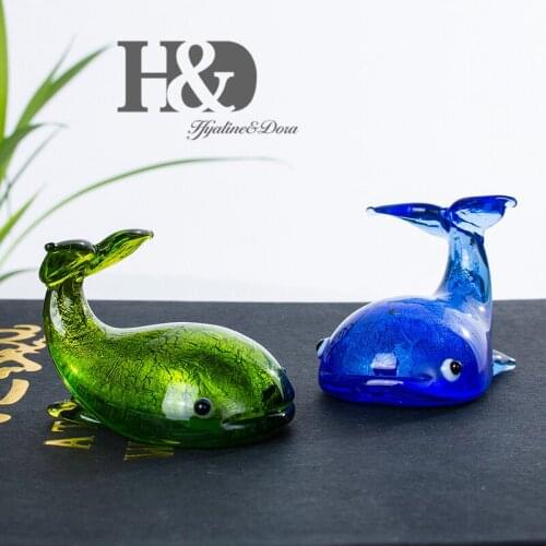H&D Hand Blown Art Glass Craft Miniature Liuli Animal Mini Whale Shaped Figurine Collections Home Decoration Craft Boy Girl Gift