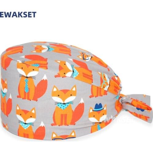 Beauty Work Hat with Sweat-absorbent Breathable Adjustable Elastic Cotton Floral Print Pet Grooming Scrub Women and man Hat