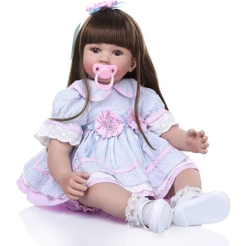 60cm Princess Plaid Dress Doll bebe reborn Toddler Babies Newborn baby silicone Dolls For Kids Best Playmate