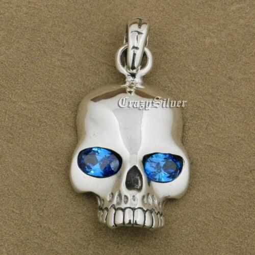 CZ Eyes 925 Sterling Silver Skull Pendant Mens Biker Rock Punk Pendant 8CX08 Pendant Only