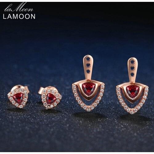 Lamoon Triangle 4mm 100% Natural Red Garnet 925 Sterling Silver Drop Earrings S925 Fine Jewelry LMEI011