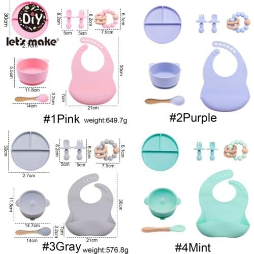 LetS Make 6PCS/Set Baby Feedings Tableware Silicone Bowl Plate Bib Cup Spoon Fork Bell Non-Slip Feedings Food Grade Baby Gift