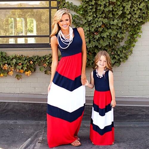 2019 Mommy and me family matching mother daughter dresses clothes striped mom and daughter dress kids parent child outfits