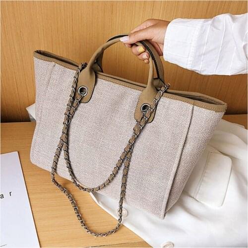 Fashion Large Capacity Canvas Tote Bags Newest Metal Chain One-Shoulder Bags For Shopping And Travelling