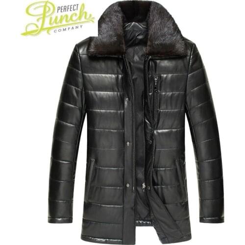 Leather Winter Jacket Genuine Mink Fur Collar Real Sheepskin Coat for Men Warm Down Cotton Chaqueta LSY070176 MY1747