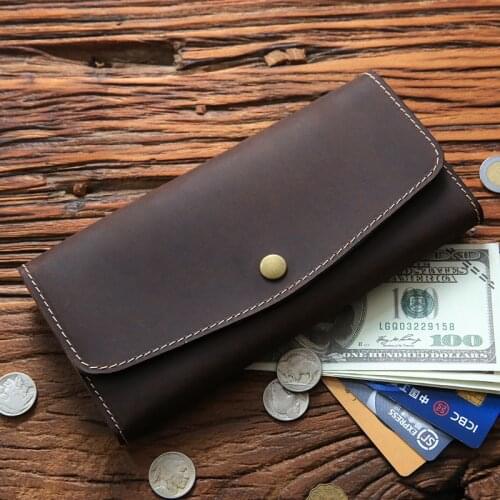 100% Genuine Leather Wallet For Men Male Vintage Handmade Mens Long Clutch Purse With Card Holder Zipper Coin Pocket Phone Bag
