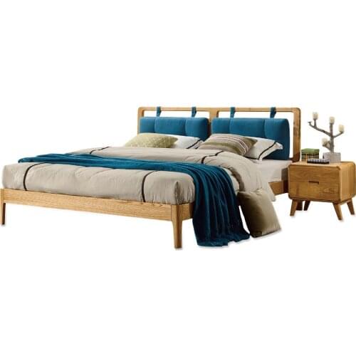 1212H105 Asho solid wood Original Nordic style with stable ranked skeleton soft bed-rest Modern Simple style large bed frame