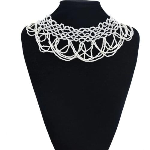 Ethnic White Beige Resin Beaded Choker Necklaces for Women Bohemian Handmade Big Tribal Woven Statement Necklace Party Jewelry