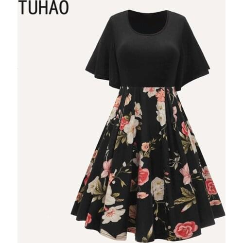 TUHAO women vintage party dresses plus size 7XL 6XL 5XL 4XL A-line flared sleeve dress womens office lady large size dresses