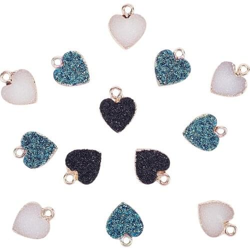 5Pcs Sweet Heart Druzy Resin Pendants Charms with Light Gold Plated Loop for Jewelry Making DIY Necklace Bracelet Earrings