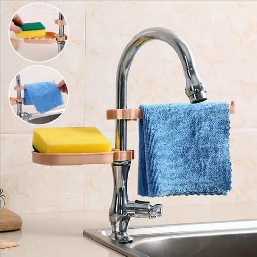 Kitchen Faucet Drain Rack Sink Storage Rack Sponge Cloth Holder perforation-free Towel Rack clip soap Shelves Kitchen Supplies
