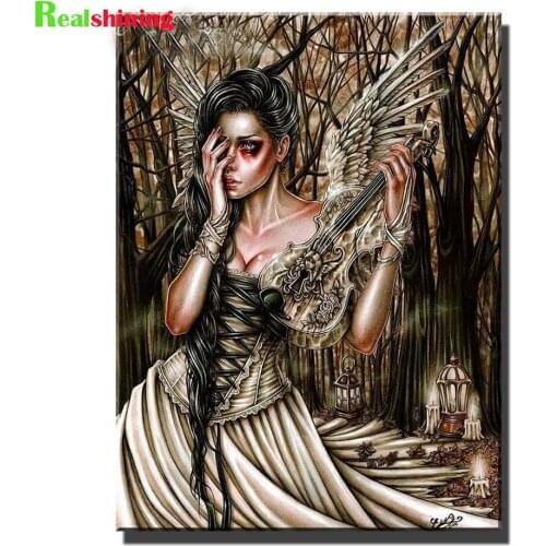 Full square Round diamond painting Angel Violin full diamond embroidery 5D rhinestone mosaic diamond inlaid Forest Girl N2309