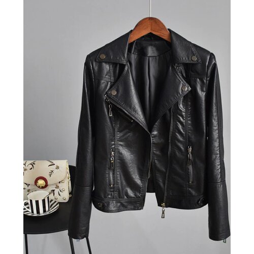 Plus size Black Slim Short Washed Faux PU Leather Jacket Moto Biker Coat 2021 Spring Women Long sleeve Jaqueta De Couro Feminina