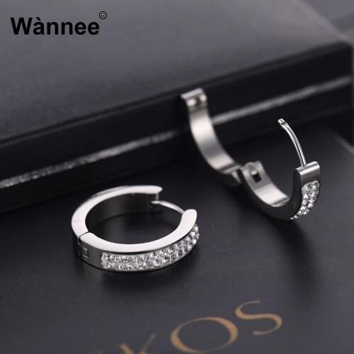 Dropshipping Korea Hot Fashion Rhinestone Titanium Steel Circle Earrings For Trendy Men Women