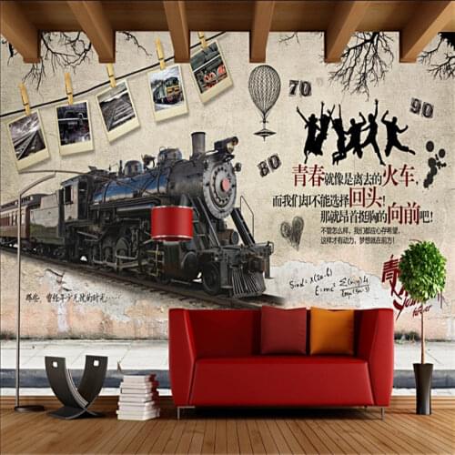 Retro Train Salutes Youth Wall Paper 3D Bar Restaurant Cafe Industrial Decoration Background Mural Wallpaper Papel De Parede 3d