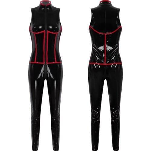 Sexy Latex Bodysuit Women Wetlook Patent Leather Catsuit Open Crotch Jumpsuit Clubwear Fetish Hot Erotic Pole Dance Costumes
