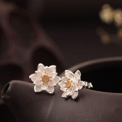 Lotus earring 100% 925 Sterling silver Jewelry fashion Hypoallergenic Stud earrings for women gift