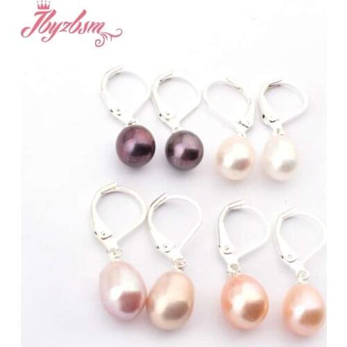 7-8x9-10mm Natural Oval Freshwater Pearl Tibetan Silver Hoo p Earrings 1 Pair Fashion Jewelry Women Gift, Free Shipping
