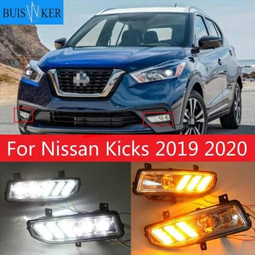 2PCS LED Daytime Running Light For Nissan Kicks 2019 2020 Turning Yellow Signal Relay Waterproof Car 12V LED DRL