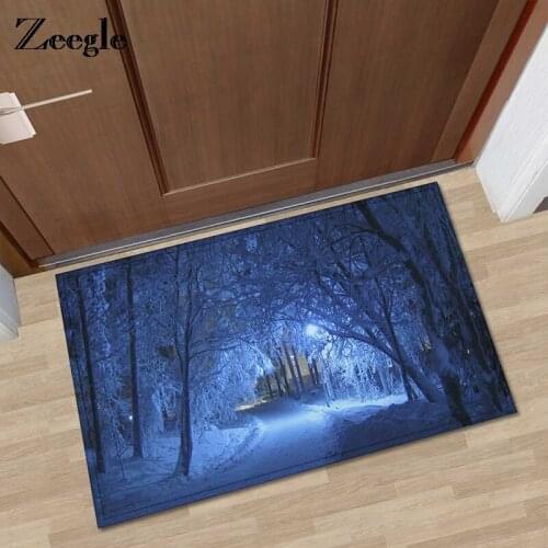 Zeegle Doormat For Entrance Door Snow Pattern Colorful Bird Tree World Rugs Anti Skid Mats For Living Room Bedroom Kitchen Use