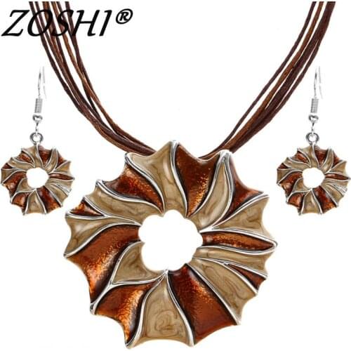 Boho Bohemian Jewelry Sets Multi Layer Statement Necklace Earrings Jewelry Set Women Nickel Free Circle Flower Jewelry