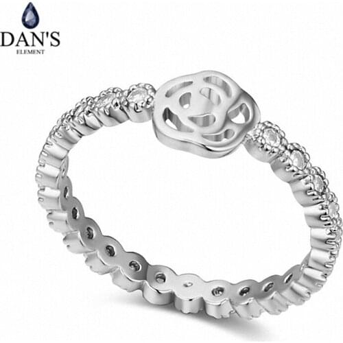 DANS Real Austrian Crystals Brand AAA Zirconia Micro Inlays Fashion Ring for women New Sale Flower 110724White