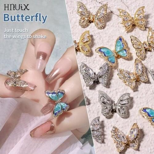 1 piece of high-end 3D flying butterfly manicure art decoration alloy butterfly wing shaking crystal luxury manicure jewelry