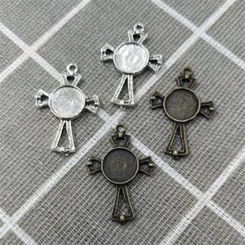 10Pcs 20x30mm Metal Vintage Cross Charms Mirror Round Base Pendant Accessories For Making Earrings Necklace Bracelet DIY Jewelry