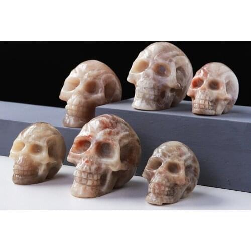 2/3inch Natural Moon Skull Crystal Reiki Gemstone Wicca Feng Shui Healing Stone Ornaments Figurine Home Decoration Collections