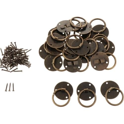 20Pcs Kitchen Replacement Antique Brass Cabinet Cupboard Pulls Drawer Dresser Ring Handle Knob