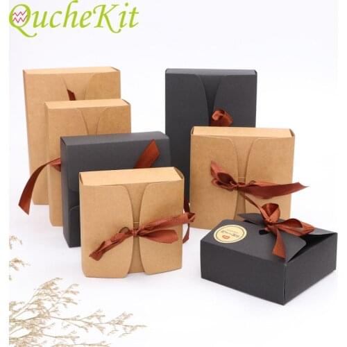 20pcs Vintage Kraft Boxes With Ribbon Baby Shower Cookies Chocolate Cake Packaging Boxes Wedding Party Candy Gift Boxes