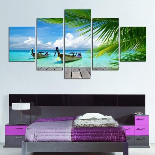 5 Piece Modern Picture Canvas Printings Boat Seascape Beach Canvas Print Wall Canvas Art For Living Room Decor free shippingFA03
