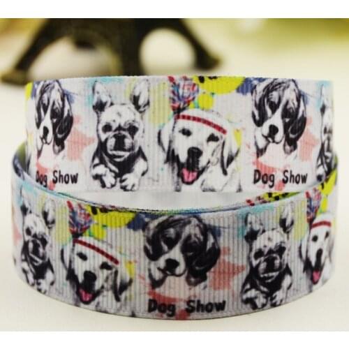 22mm 25mm 38mm 75mm Dog print Cartoon printed Grosgrain Ribbon party decoration 10 Yards X-02890