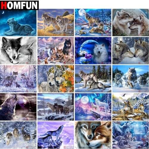 HOMFUN Full Square/Round Drill 5D DIY Diamond Painting "Animal Wolf" 3D Diamond Embroidery Cross Stitch Home Decor Gift