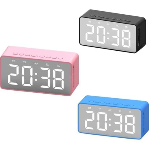 Wireless Digital Alarm Clock Bluetooth Speaker LED Desk Mirror Supports TF Card AUX Snooze for Home Bedroom Office