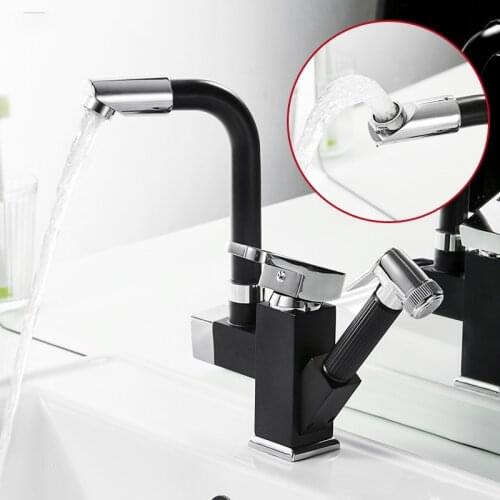 Black Kitchen Pull Out Faucet Bidet Spray Deck Mounted Hot Cold Mixer Basin Tap 360 Rotation Swivel Bathroom Sink Crane Shower
