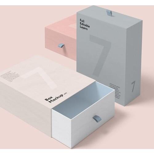 Color Printed Custom Logo Paper Drawer Box Plus Velvet Bag Straps, Paper Gift Box