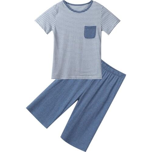 Children Clothing Summer Cotton Boys Girls Pajamas Set Casual Homewear Short Sleeve Striped T-shirt Shorts Kids Tracksuit Outfit