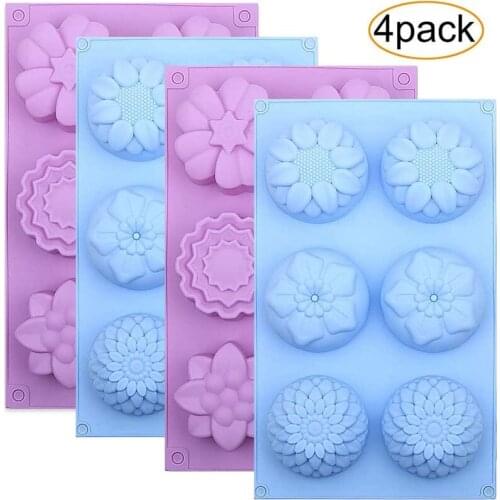 DIY Handmade Soap Mould Baking Accessories 6 Holes Flower Shaped Silicone Fondant Cake Mold Soap Making Kitchen Tools (4pcs)