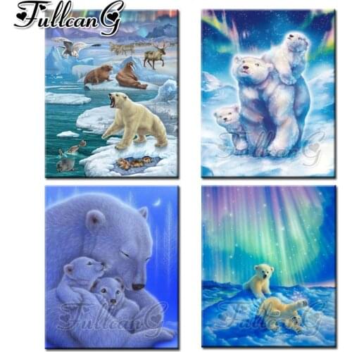 FULLCANG diy square/round drill polar bear diamond painting animals 5d mosaic full embroidery rhinestone cross stitch kit FC587