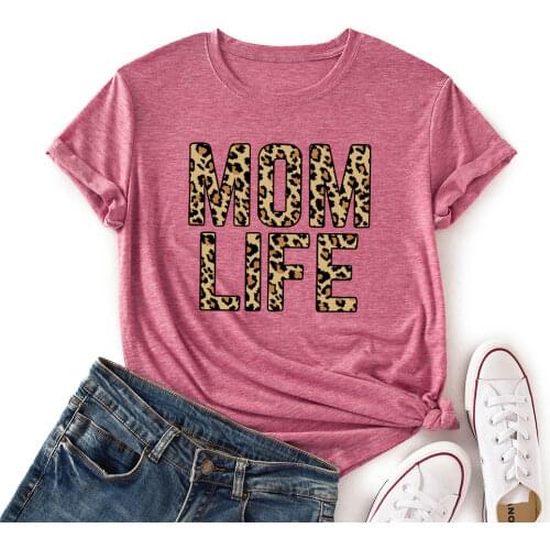 Woman Short Sleeve Colored Graphic Tees Summer T-Shirt Female Tops Shirts for Women Leopard Mom Life Mother Mama Gift