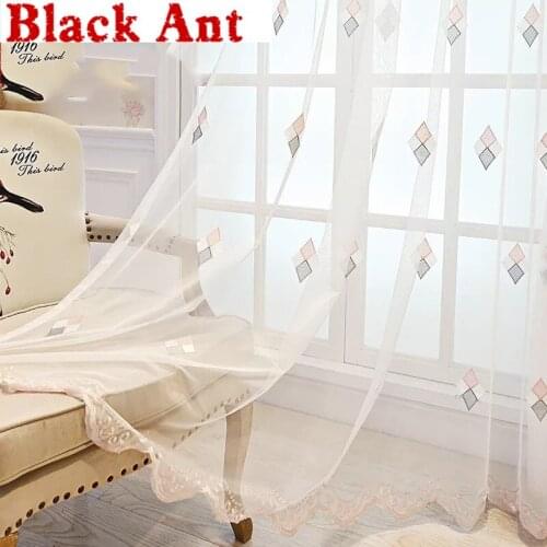 Geometric Screens Lace Nordic Curtain Pink Sheer Fabric for Living Room Window Bedroon Door Tulle Cortinas M109#30