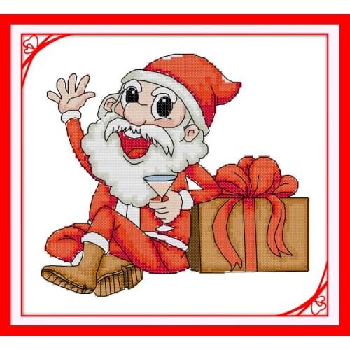 Joy Sunday Cartoon Printed Canvas Counted Cross Stitch Kit Printed Cross-stitch Set Embroidery Needlework Santa Christmas Gift