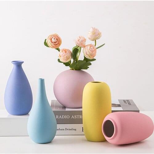 Home Decoration Ceramic Vases Colorful Mini Container Desktop Top Living Room Office Decoration Ornaments Dry Flower Arrangment
