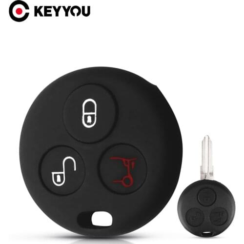 KEYYOU 3 Button Silicone Car Key Case For Mercedes Benz SMART Fortwo 450 Forfour Roadster Remote Fob Cover