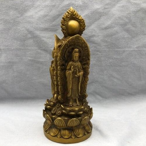 Collection Chinese Brass Carved Four Sides Buddha Exquisite Metal Crafts Home Decoration