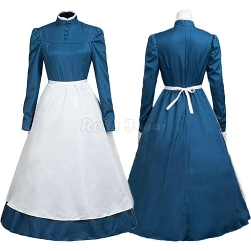 Anime Movies Howls Moving Castle Sophie Cosplay Costume Halloween Party Women Long Sleeve Maid Dress Role Play S-2XL C78M286