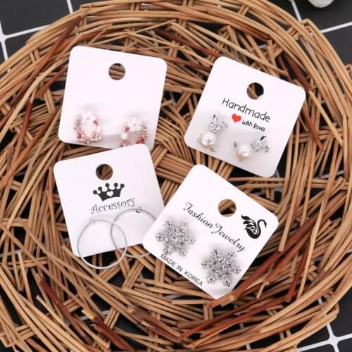 4x4cm Square Earrings Cards White and Brown Paper Display 100pcs/lot 16 Styles Mini Jewelry Ear Studs Packing Labels Paper Cards